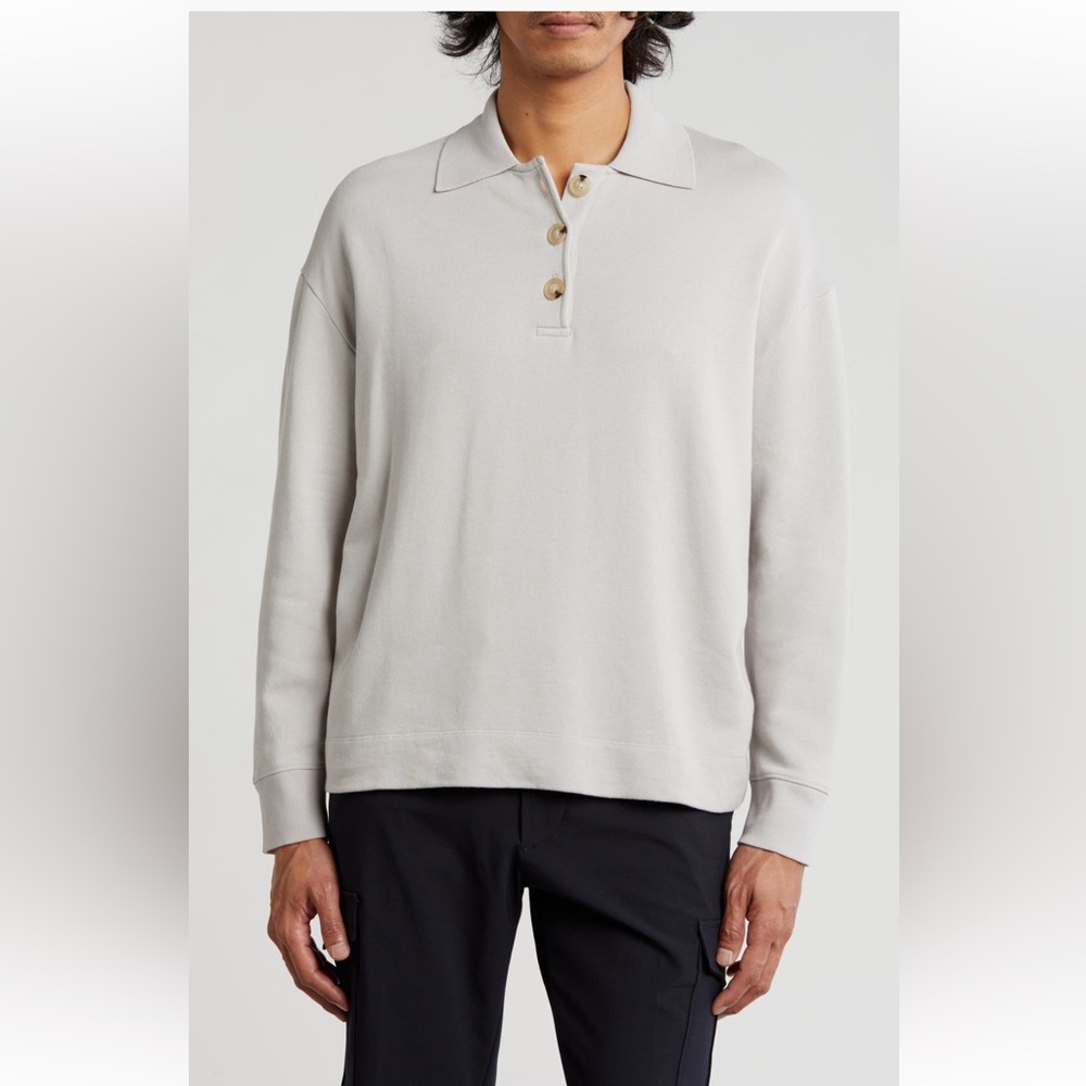 Vince Long Sleeve Cotton Rib Polo DOVE